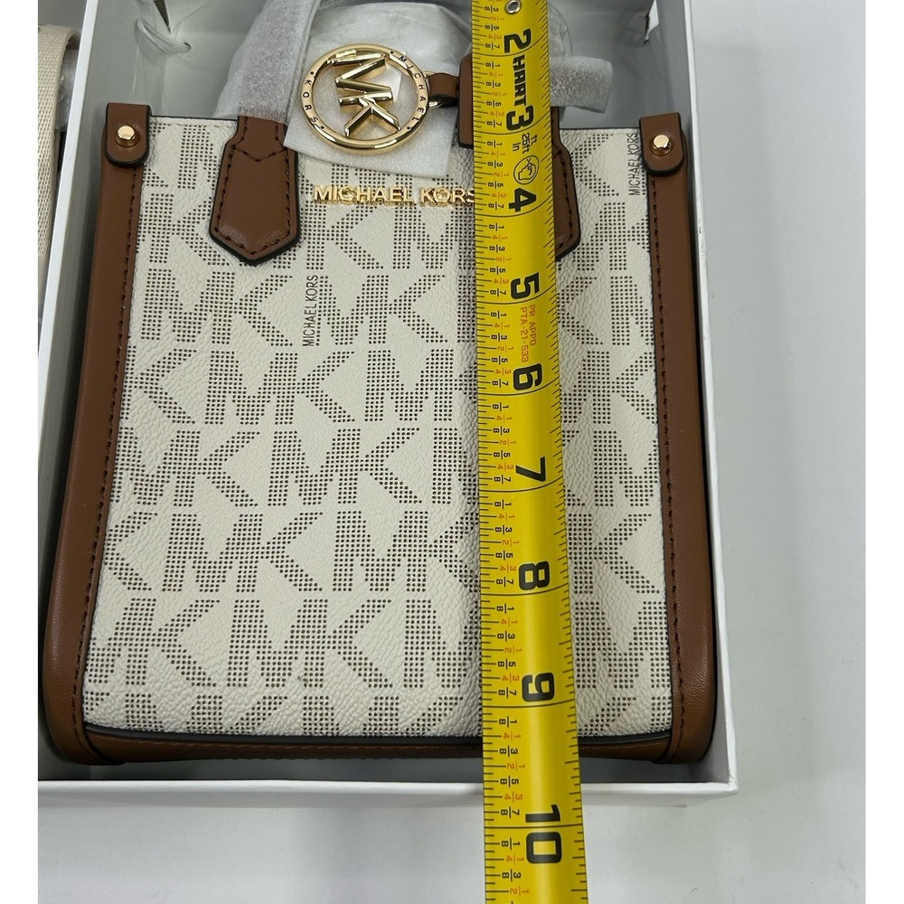 Michael Kors Extra Small Shopper Crossbody Bag Maple MK Logo Vanilla / Lugg NWT - Picture 12 of 16